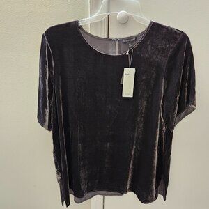 Eileen Fisher Velvet Pullover Shirt Blouse XL Gray Cocktail Casual Party Silk